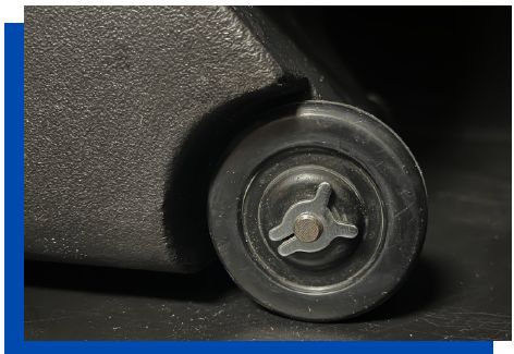 Transport case has non stick rubber wheels